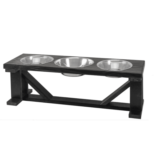 Farmhouse 3-Bowl Elevated Dog Feeder Ebony Large, Black Base