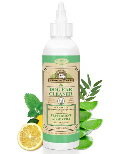 Dog Ear Cleaner Solution with Peppermint Helps to Remove Wax Debris Odor Natural Puppy and Dog Ear Wash