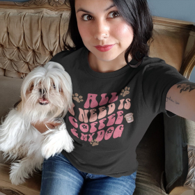 Women's Retro Coffee & My Dog T-Shirt (Color: Black, size: medium)