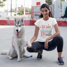 Women's Retro My Dog Thinks I Am Cool T-Shirt (Color: White, size: large)