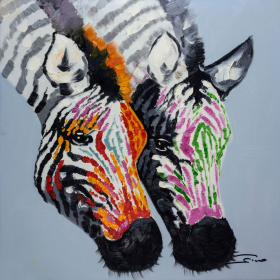Hand Painted on Canvas (Color: 2 Zebras)