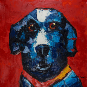 Hand Painted on Canvas (Color: Dog-Red Back)