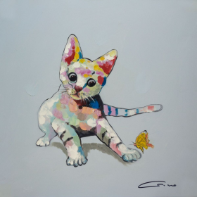Hand Painted on Canvas (Color: Cat-Butterfly)