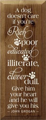 A Dog Doesn't Care Rich Poor Wood Sign