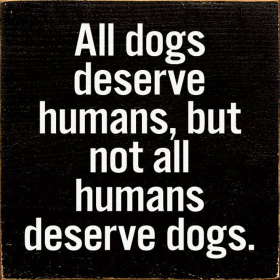 All dogs deserve humans, but not all humans deserve dogs. (Color: Black)