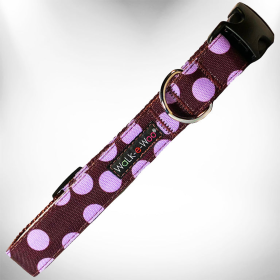 Polka Dot Dog Collars (Color: Purple Dot on Brown, size: S 3/4" width fits 10-14" neck)