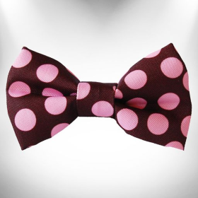 Polka Dot Dog Bow Tie (Color: Pink Dot on Brown)