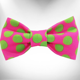 Polka Dot Dog - Neon Bow Tie (Color: Green Dot on Pink)