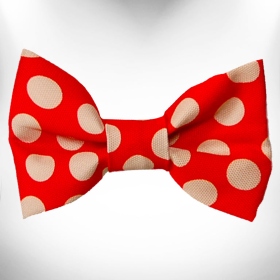 Doggie Bow Tie Design (Color: Tan Polka Dot on Red, size: Large 5"x 2.5")