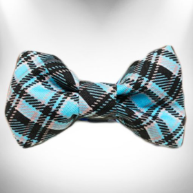 Plaid Dog Bow Tie (Color: Steel Blue)