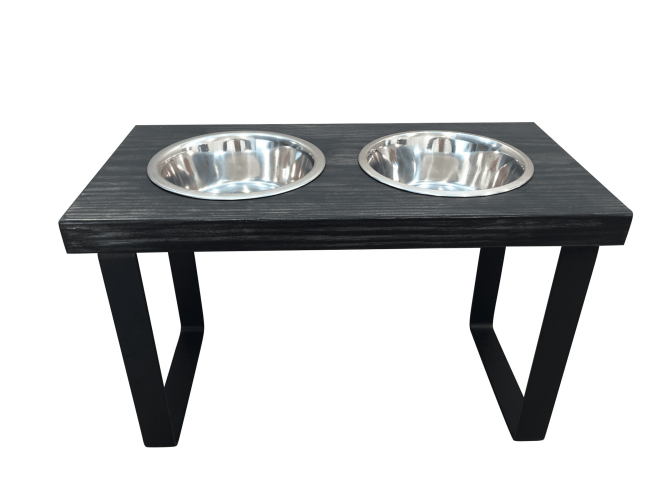 Metal dog bowl feeder