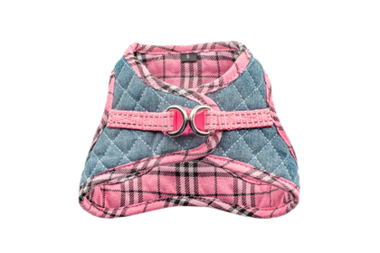 Step-In Denim Harness (Color: Denim & Pink Plaid, size: XS)