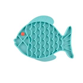 Feed 'em Fishy - Silicone Slow Feeder, Lick Mat (Color: Blue)